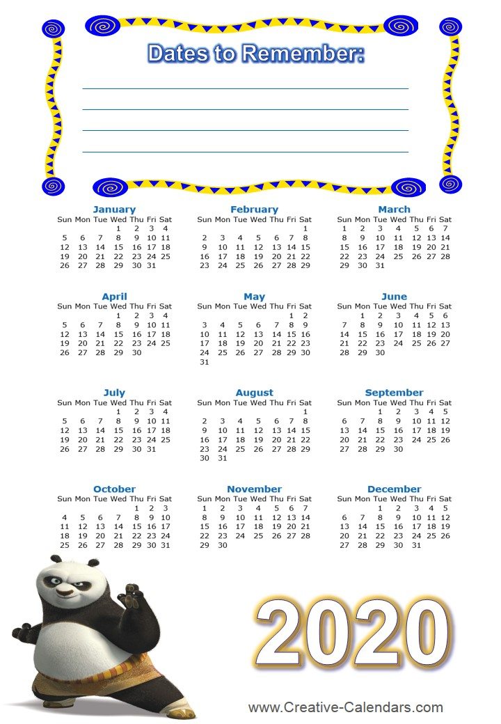 free printable kung fu calendars 2020 2020 printable calendar