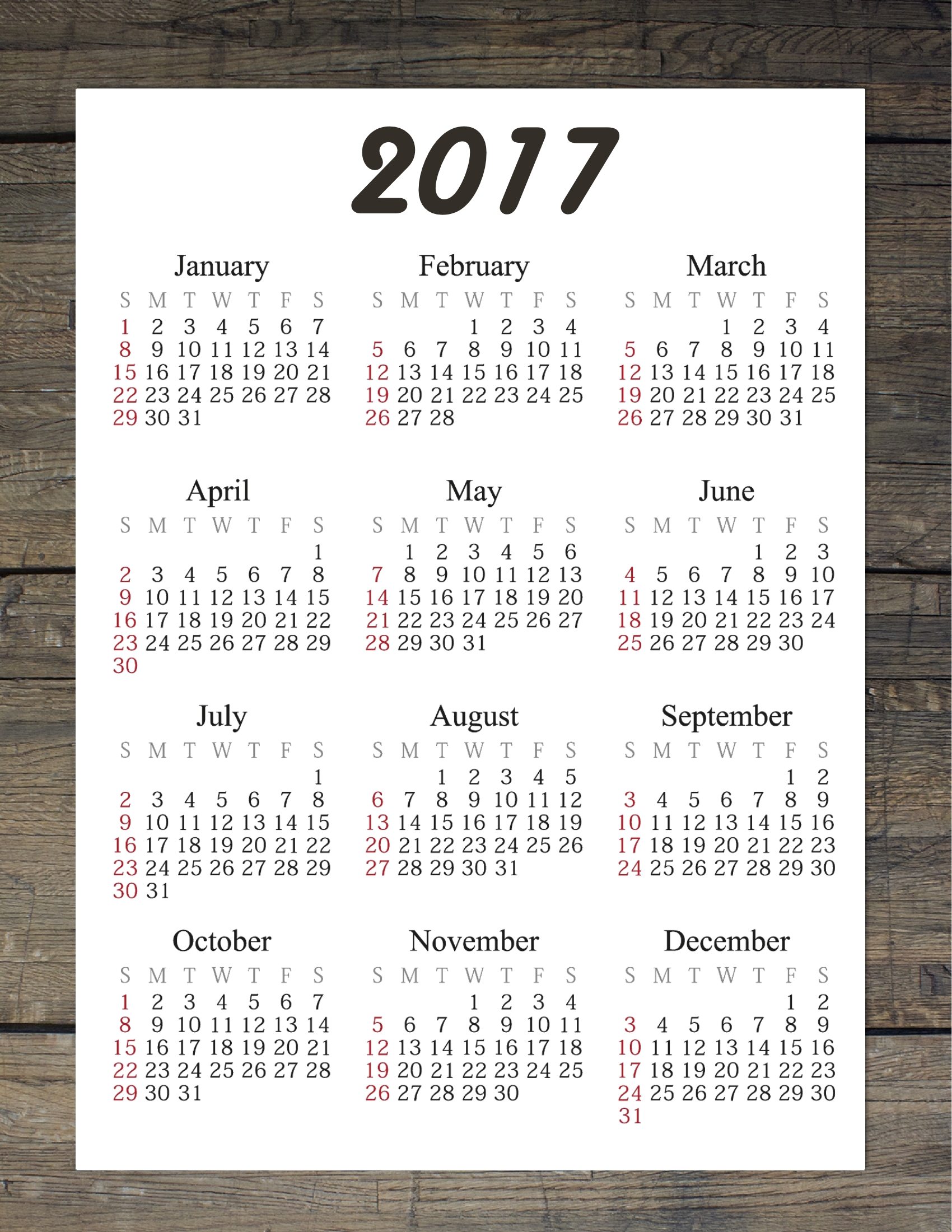 12 Month 2017 Calendar E1495372344521