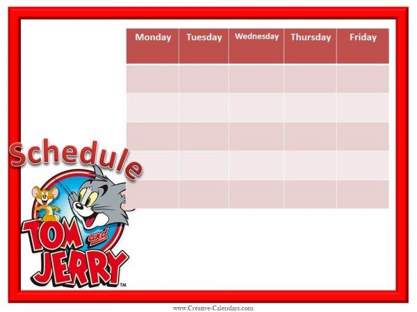 Tom and Jerry Weekly Calendar