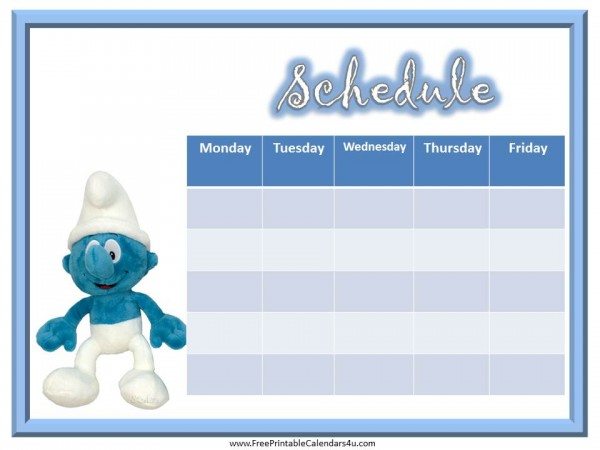 Smurf Weekly Calendar