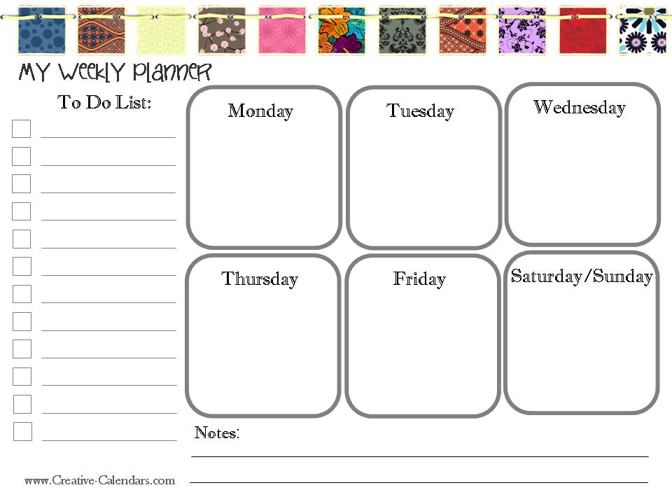 Kids Weekly Calendar Cute Colorful Printable Children's -  Portugal