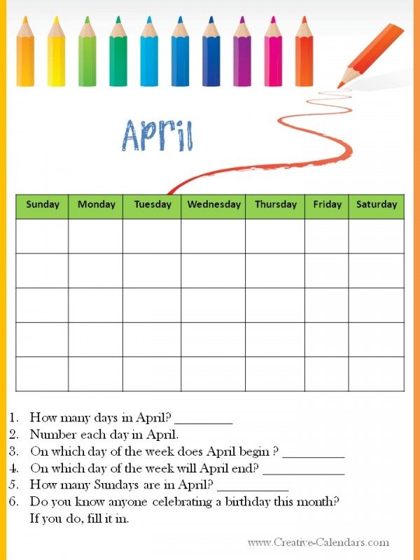 Calendar Worksheets