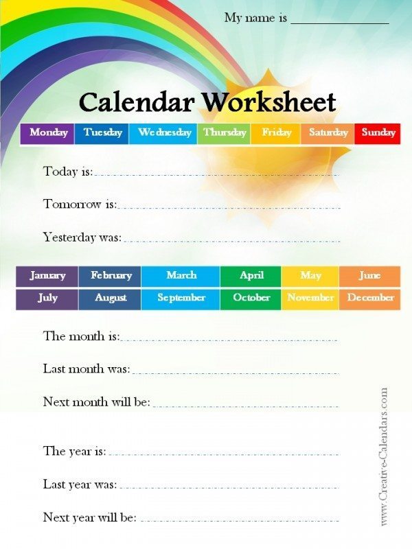 calendar-worksheets