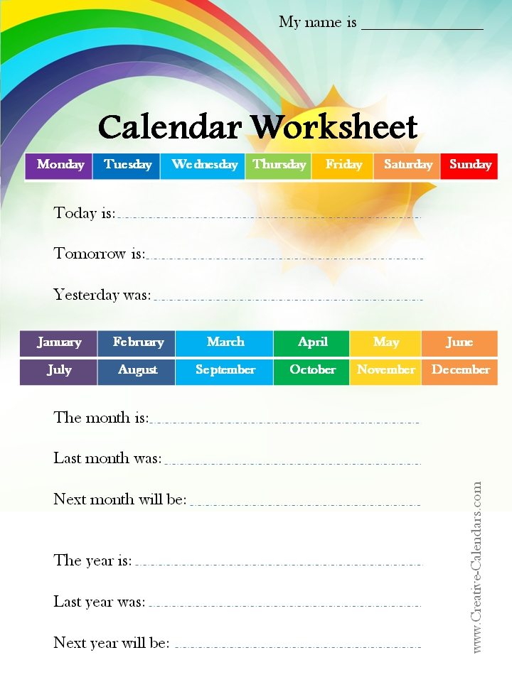 Calendar Worksheets