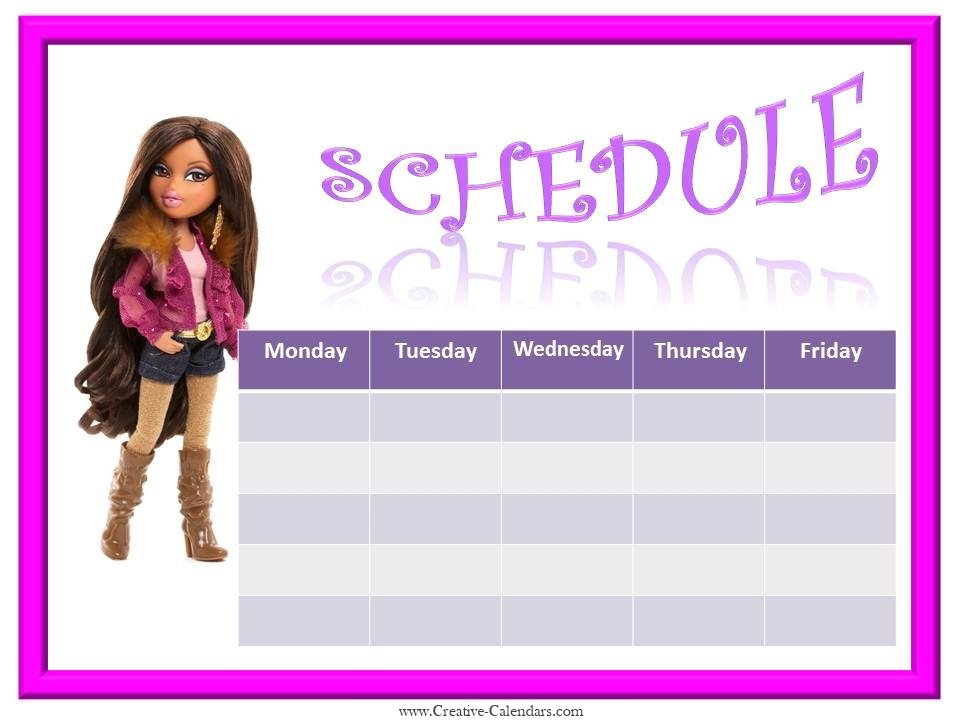 Free Weekly Calendars for Girls