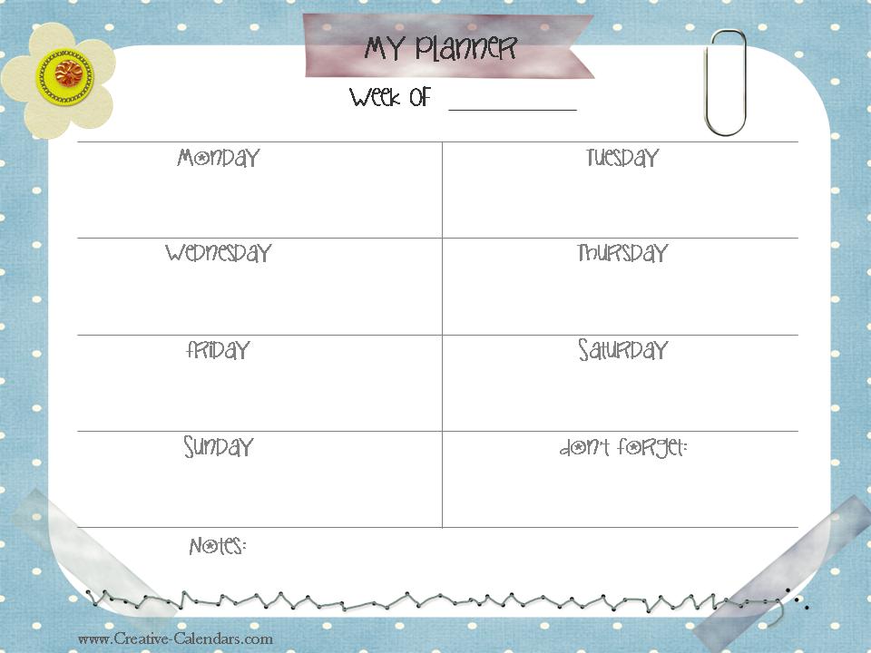 Printable Weekly Calendar