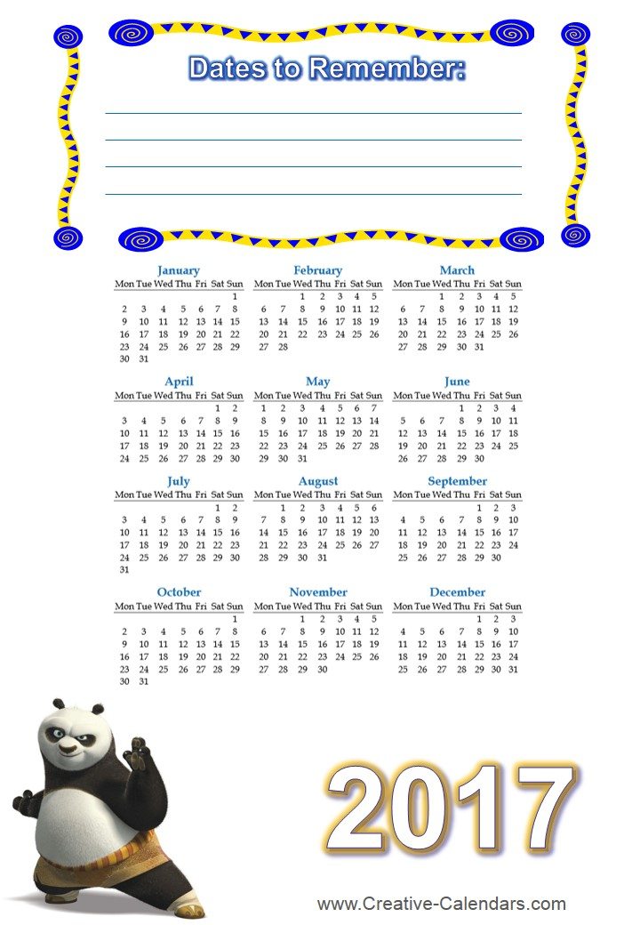 free printable kung fu calendars week calendar maker