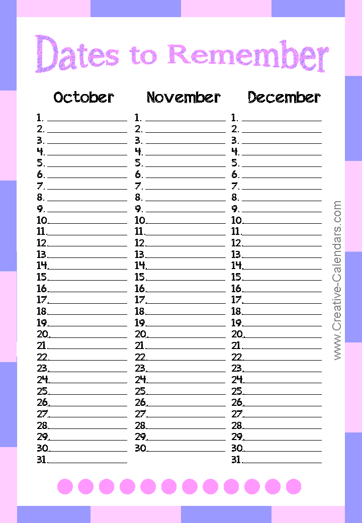 perpetual calendar important dates template