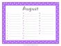 August calendar with a purple border and a list of birthdays and/or anniversaries
