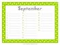 Birthday calendar for the month of September in green and white