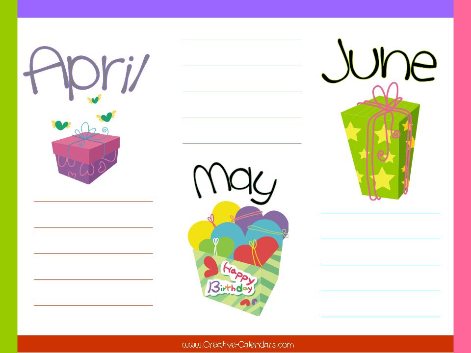 Free Printable Birthday Calendar Template