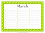 March calendar with a green border and space to record important dates