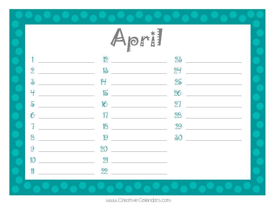 Free Printable Birthday Calendar Template