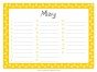 May calendar with a yellow border and a list of birthdays