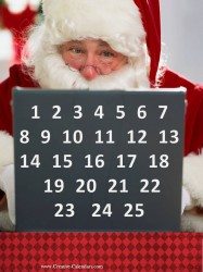 Advent Calendar with a picture of Santa Claus looking at his laptop