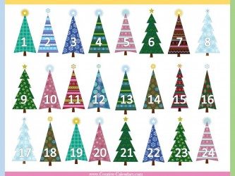 Advent calendar with pastel colored Christmas trees 