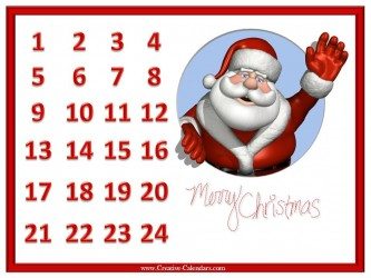 24 day Christmas countdown has a red border and a picture of Santa waiving