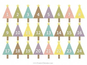 24 day countdown with colored Christmas trees 