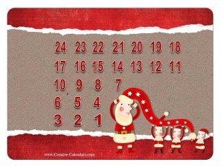 printable advent calendar has a picture of Santa and his elves
