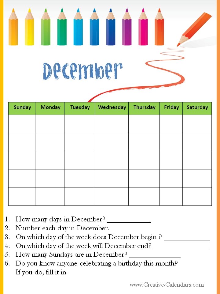 Calendar Worksheets
