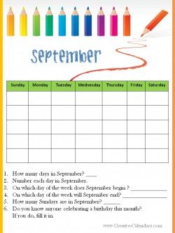 September classroom calendar