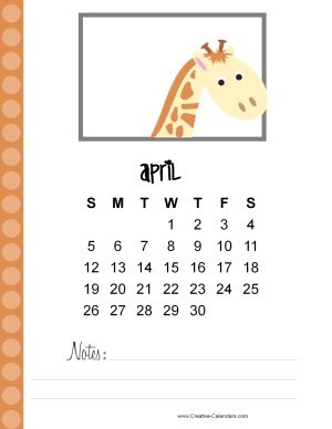 Printable calendar April 2015