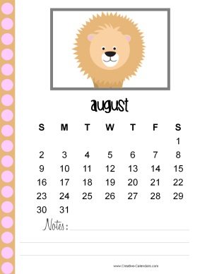August 2015 printable calendar